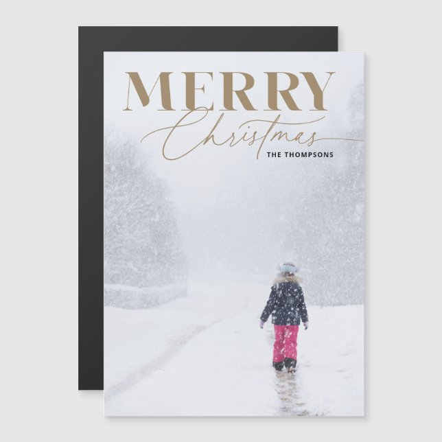 Invitation Magnétique Gold Joyry Script Serif Christmas Portrait (Devant / Derrière)