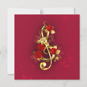 Invitation Magnétique Golden Treble Clef avec fleurs Roses