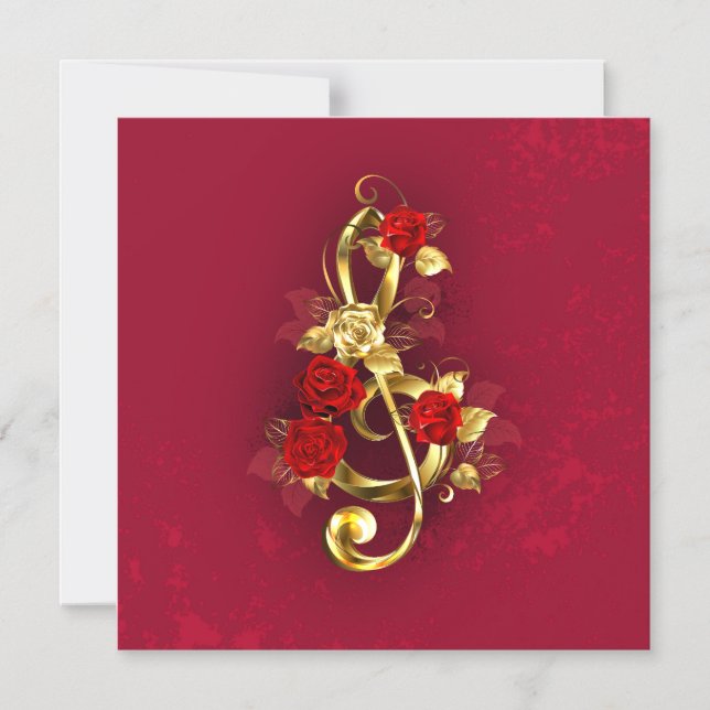 Invitation Magnétique Golden Treble Clef avec fleurs Roses (Recto)