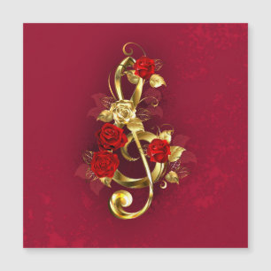 Invitation Magnétique Golden Treble Clef avec fleurs Roses