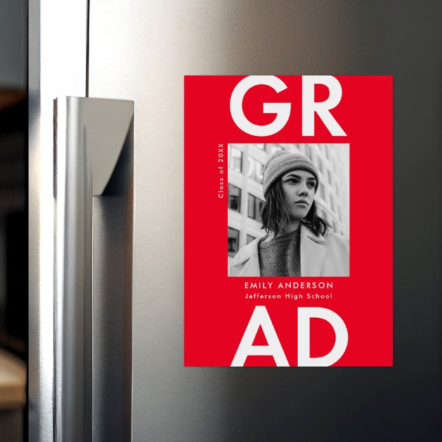 Invitation Magnétique Grad Grad Red Photo Graduation (Créateur téléchargé)