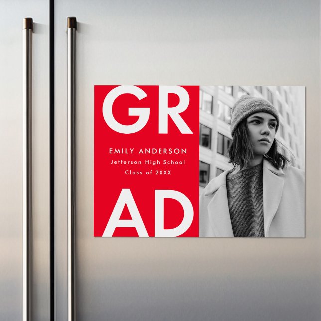 Invitation Magnétique Grad Grad Red Photo Graduation (Créateur téléchargé)