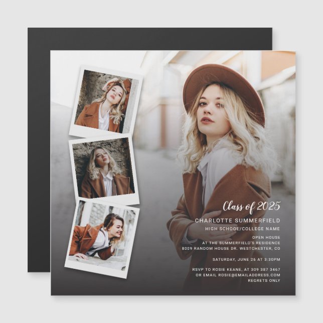 Invitation Magnétique Graduation 2025 Photos Open House Party (Devant / Derrière)