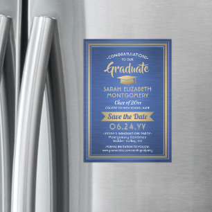 Invitation Magnétique Graduation Enregistrer la date Royal Blue Gold and