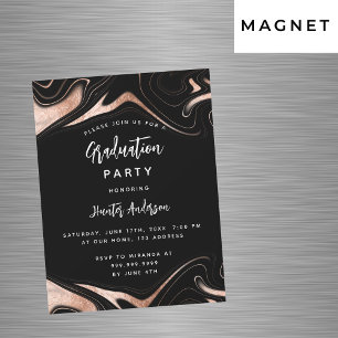 Invitation Magnétique Graduation fête noir rose or moderne luxe