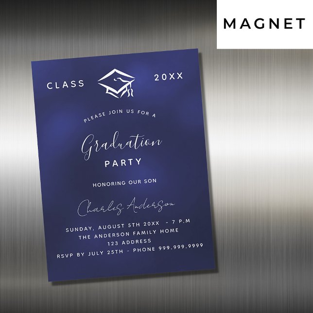 Invitation Magnétique Graduation marine bleu blanc simple luxe 2023 (Créateur téléchargé)