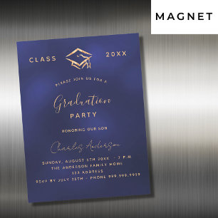 Invitation Magnétique Graduation marine bleu or simple luxe 2023