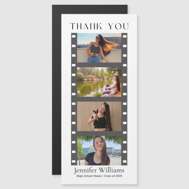Invitation Magnétique graduation moderne 4 photos stand merci aimant (Devant / Derrière)