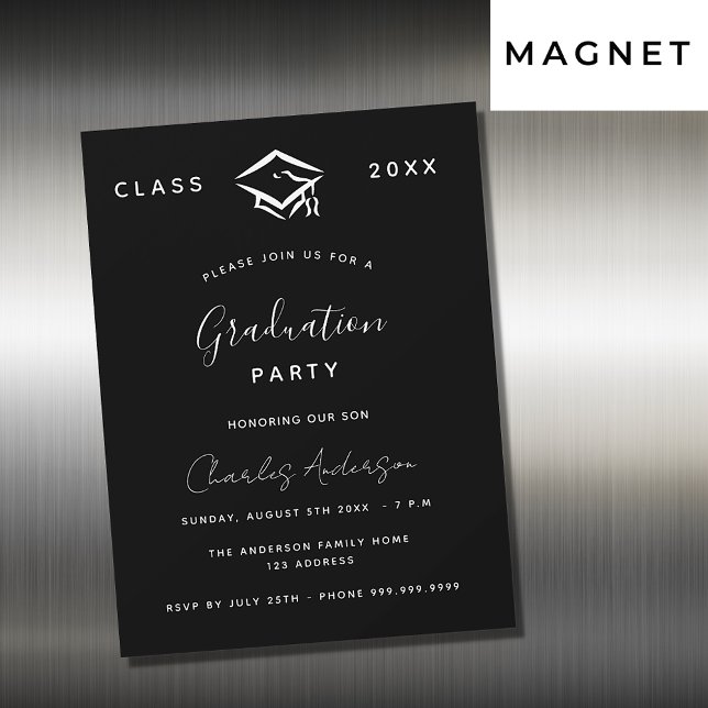 Invitation Magnétique Graduation noir blanc simple 2024 luxe (Créateur téléchargé)
