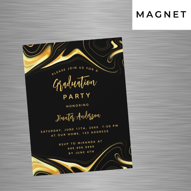 Invitation Magnétique Graduation party or noir luxe moderne (Créateur téléchargé)