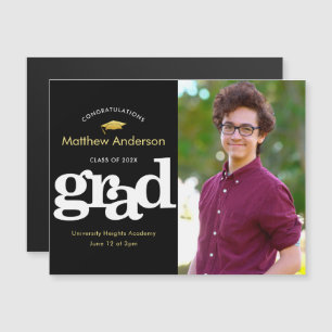 Invitation Magnétique Graduation Photo Black Gold Typographie Bold Moder