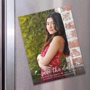 Invitation Magnétique Graduation Photo Enregistrer Date Script Coeurs Mo