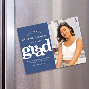 Invitation Magnétique Graduation Photo Navy Bold Enregistrer la date Mod