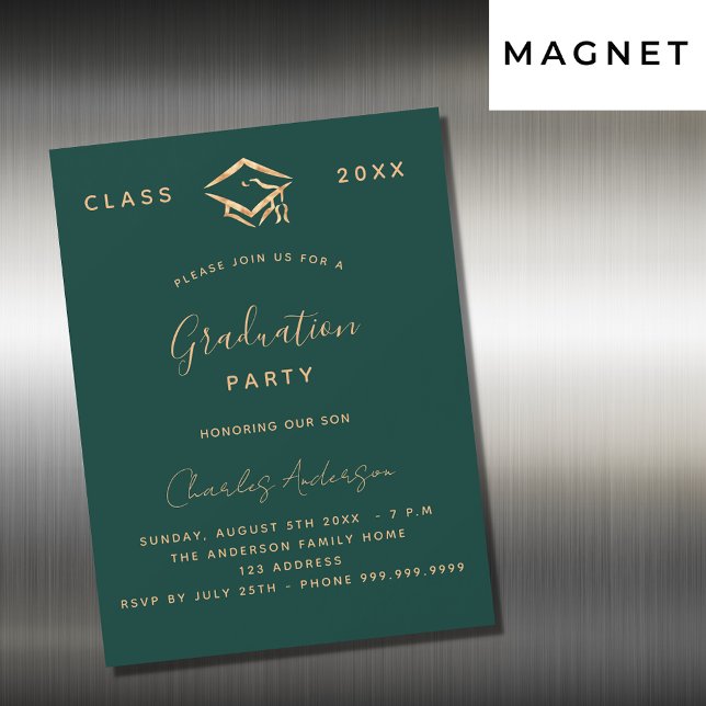 Invitation Magnétique Graduation vert or simple luxe 2025 (Créateur téléchargé)