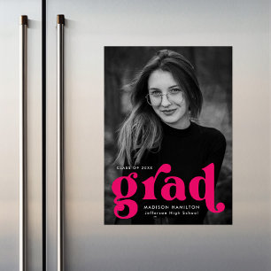 Invitation Magnétique Gras Fuchsia Typographie Diplôme de Photo