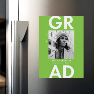 Invitation Magnétique Gras Grad Lime Green Photo Grad Grad