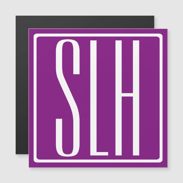 Invitation Magnétique Gras moderne 3 initiales Monogramme | Blanc et pou (Devant / Derrière)