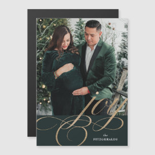 Invitation Magnétique Green & Gold Festive Flourish Joy Card