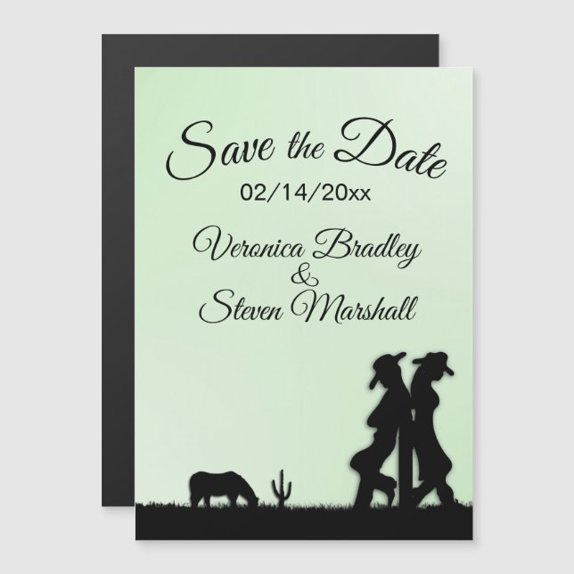 Invitation Magnétique Green Western Thème Enregistrer la date (Devant / Derrière)