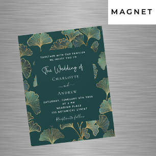 Invitation Magnétique Greenery ginkgo feuille or luxe mariage