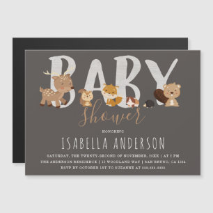 Invitation Magnétique Gris   Cute Bois Animaux Baby shower neutre