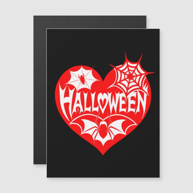 Invitation Magnétique Halloween Heart, Red Heart Shape, Spider Web (Devant / Derrière)
