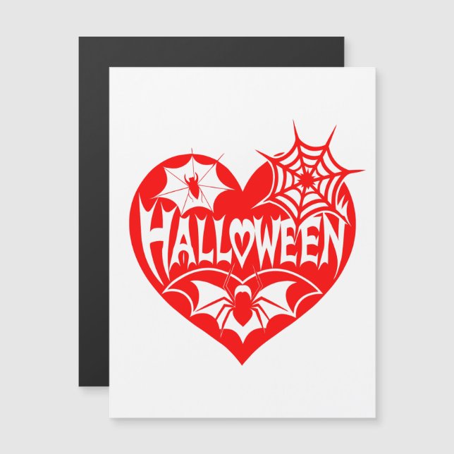 Invitation Magnétique Halloween Heart, Red Heart Shape, Spider Web (Devant / Derrière)