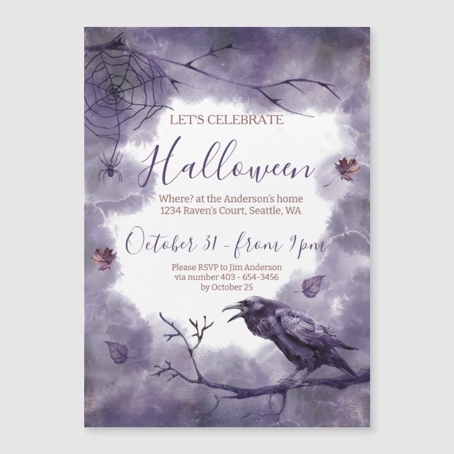 Invitation Magnétique Hauntingly Beauty Purple Raven Halloween Party (Devant)