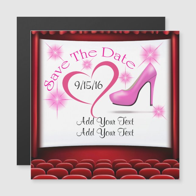 Invitation Magnétique Haut talon rose Enregistrer l'aimant de date (Devant / Derrière)