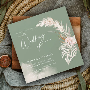 Invitation Magnétique Herbe des Pampas Moderne Vert Sauge Floral Boho