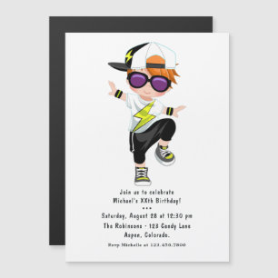 Invitation Magnétique Hip hop Rap Boy Break Dancer Anniversaire