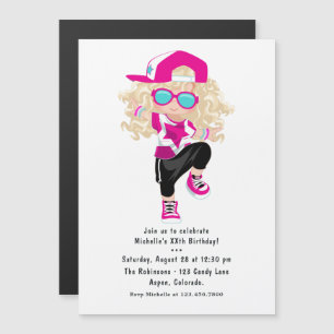 Invitation Magnétique Hip hop Rap Girl Break Dancer Anniversaire