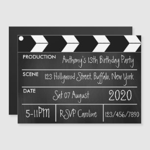 Invitation Magnétique Hollywood Movie Thème Anniversaire Partie Chalkboa