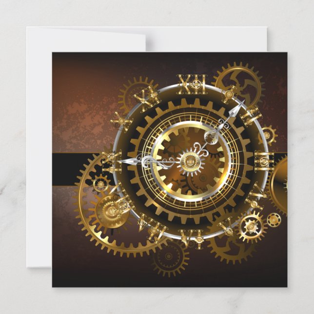 Invitation Magnétique Horloge Steampunk avec des engrenages anciens (Recto)