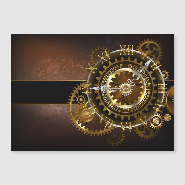 Invitation Magnétique Horloge Steampunk avec des engrenages anciens (Devant)