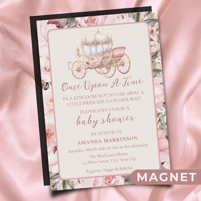 Invitation Magnétique Il était une fois un Baby shower princesse rose (Créateur téléchargé)