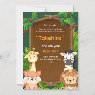 Invitation Magnétique Illustration d'animaux mignons verts et bruns pour