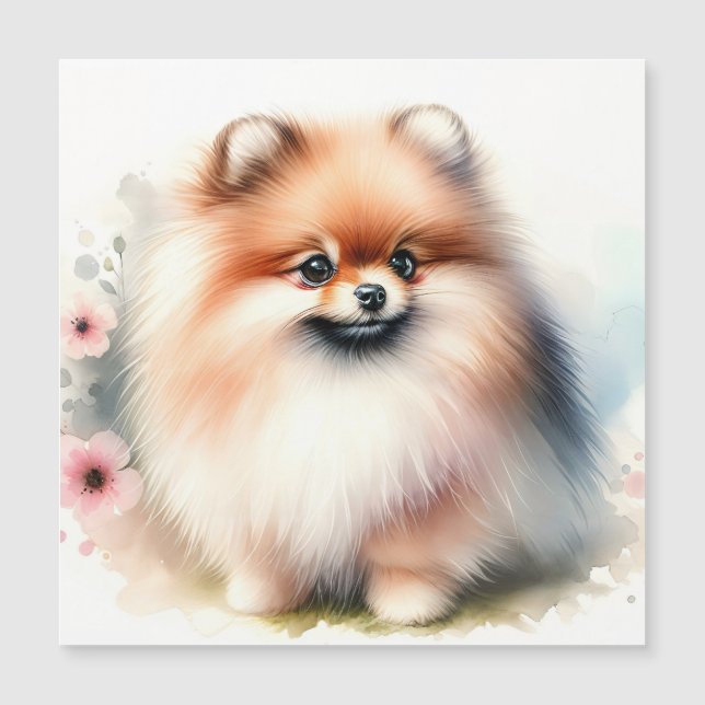 Invitation Magnétique Image d'aquarelle mignonne Pomeranian (Devant)