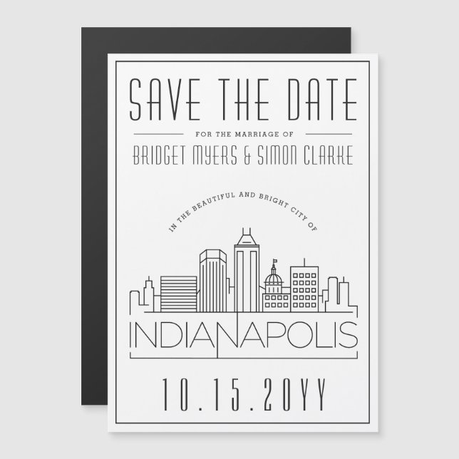 Invitation Magnétique Indianapolis Mariage Stylisé Enregistrer la date (Devant / Derrière)