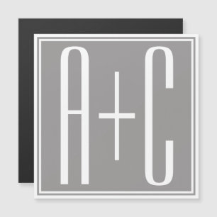 Invitation Magnétique Initiales de couple modifiables Blanc et gris