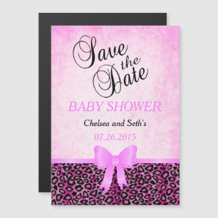 Invitation Magnétique Jaguar Animal Chat Motif  Rose   Baby Girl Shower