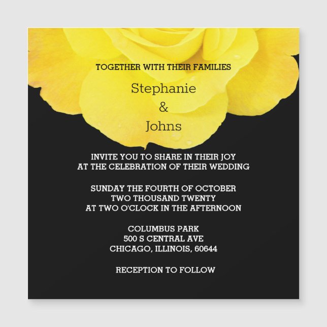 Invitation Magnétique Jaune Blanc Floral Rose Simple Mariage (Devant)