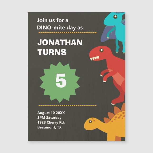 Invitation Magnétique Jeu de fête d'anniversaire de Dinosaur (Devant)