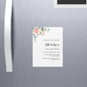Invitation Magnétique Jour d'anniversaire rose or fleuri vert luxe