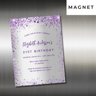 Invitation Magnétique Jour d'anniversaire violet violet mousseux luxe