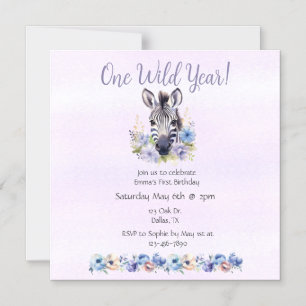 Invitation Magnétique Jour de l'anniversaire du Zèbre Floral Violet