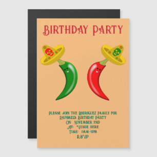 Invitation Magnétique Jour des Morts Mexicains Chilis Personnalisé Anniv