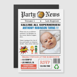 Invitation Magnétique Journal Superhero fête d'anniversaire Photo