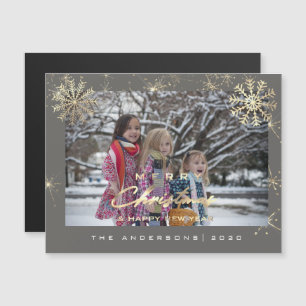 Invitation Magnétique Joyeux Flambeilles de neige moderne Photo Blanc Gr