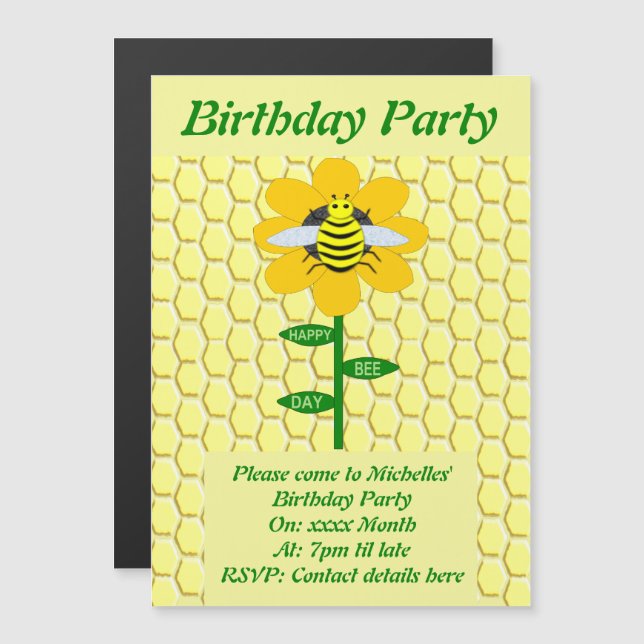 Invitation Magnétique Joyeux Jour des abeilles Anniversaire Bumblebee Fê (Devant / Derrière)